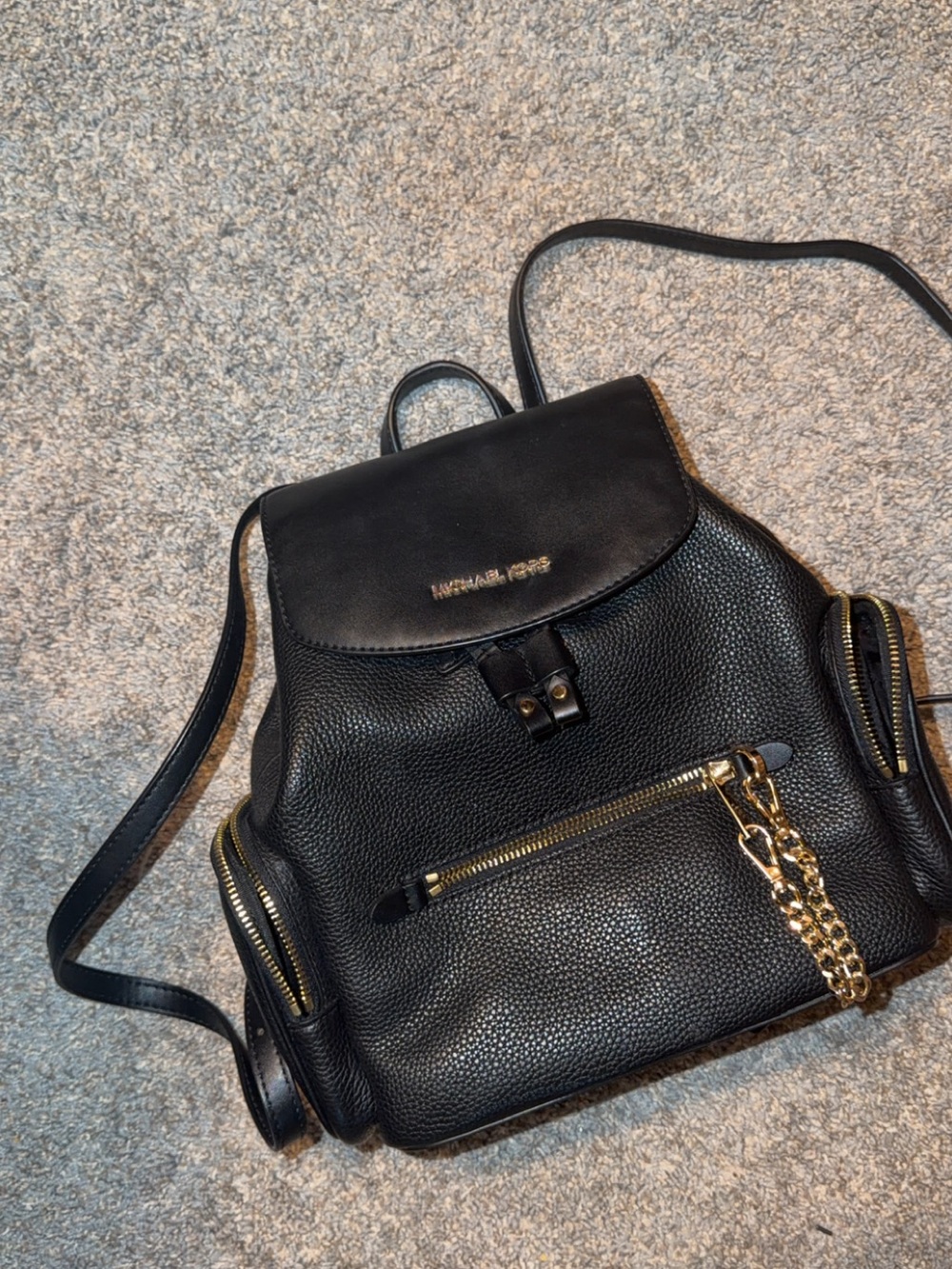 Michael Kors Black Pebbled Leather Backpack with Gold Hardware